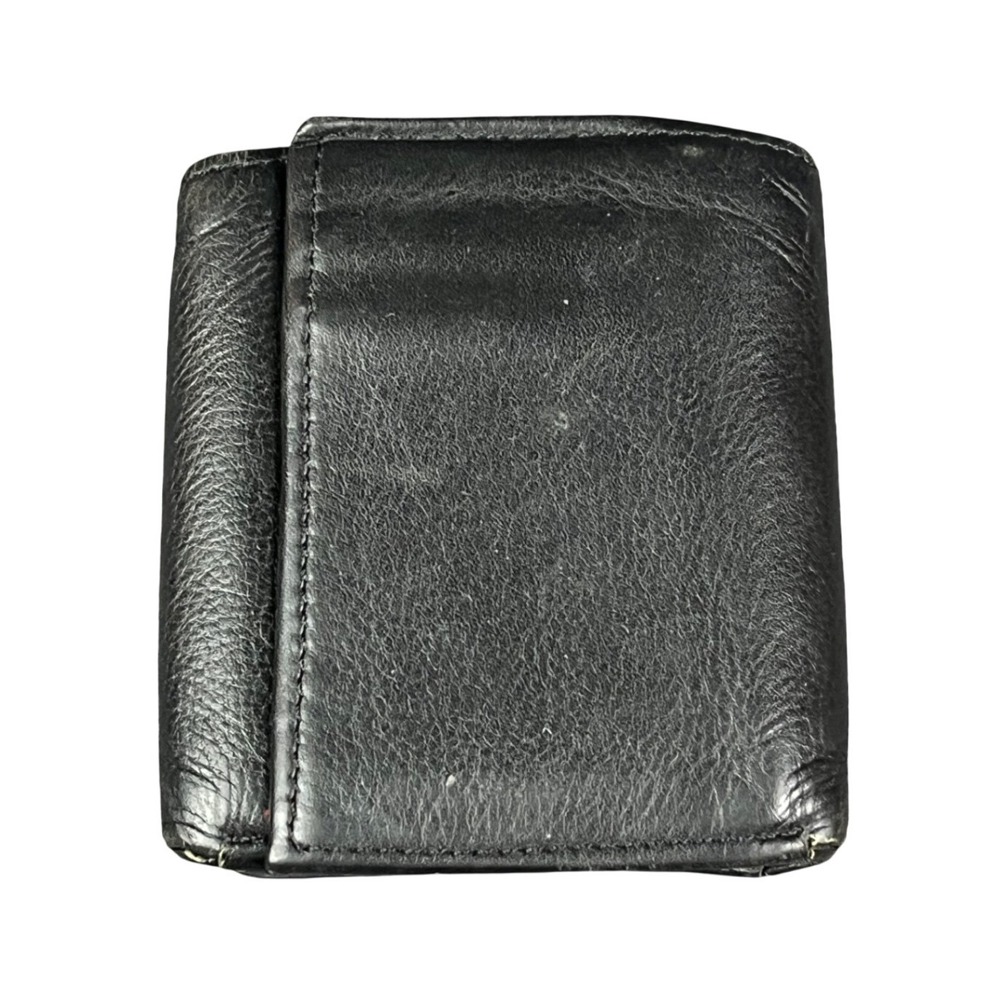 George Mens Black Genuine Leather Trifold Wallet Card Slots Billfold